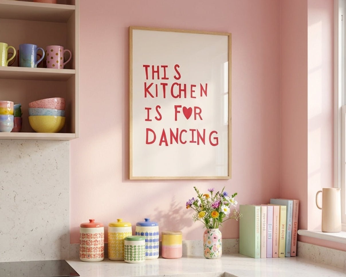 Affiche "This Kitchen is for Dancing" – Ambiance festive