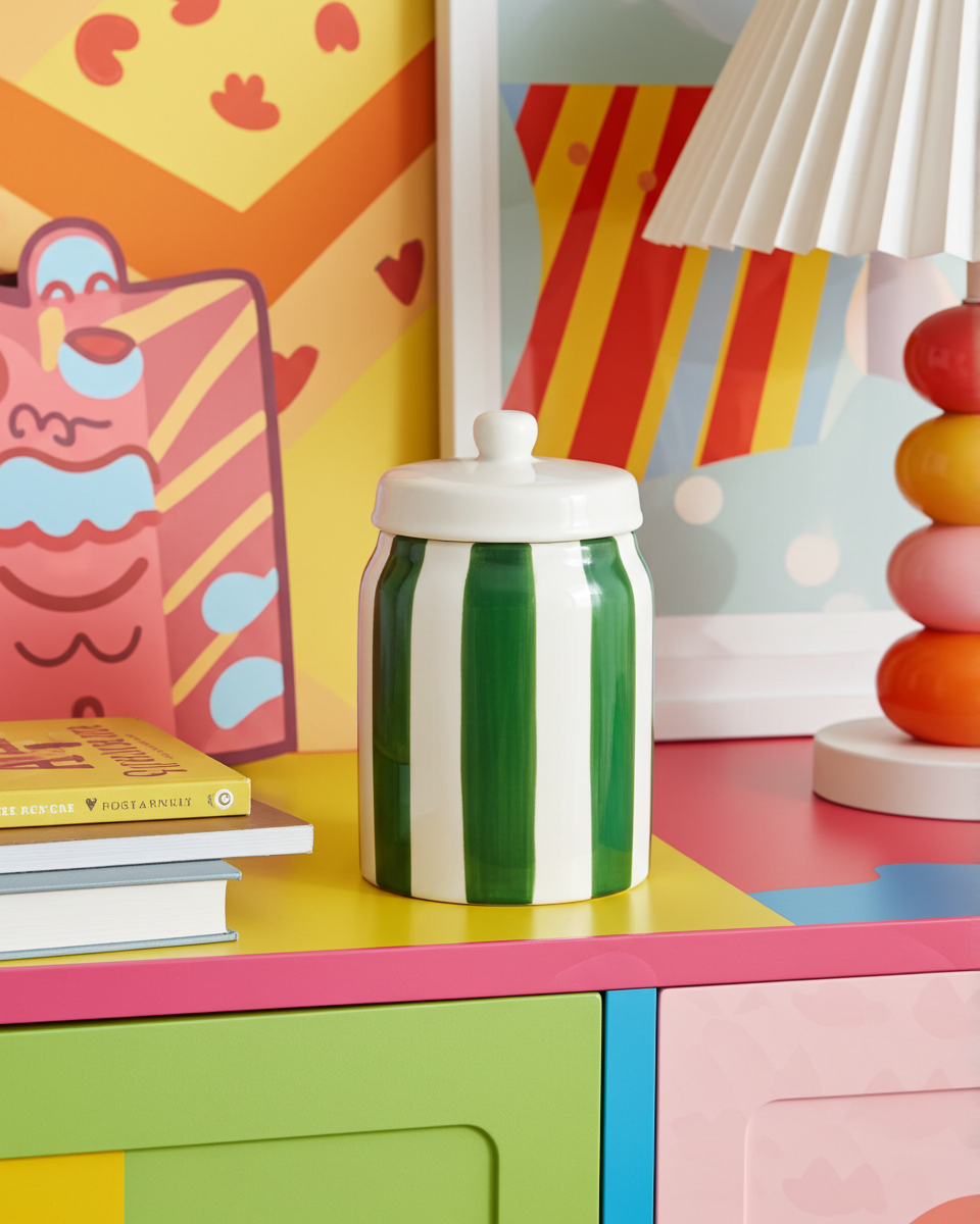 Pot rayé vert et blanc – Le garde-manger stylé