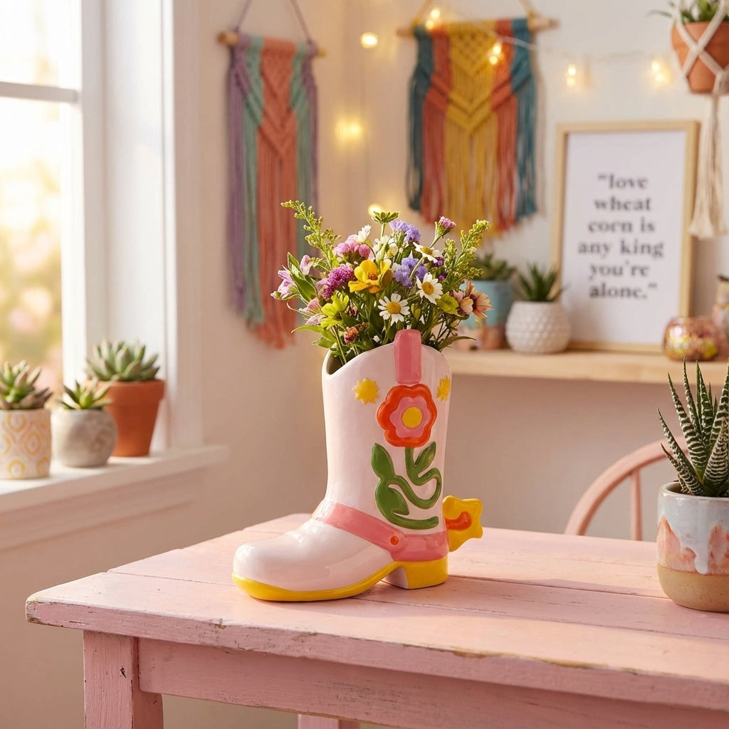 Vase botte cowboy colorée – La déco qui a du panache