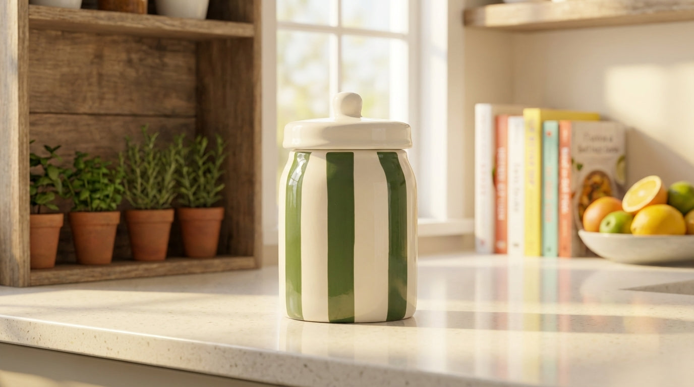 Pot rayé vert et blanc – Le garde-manger stylé