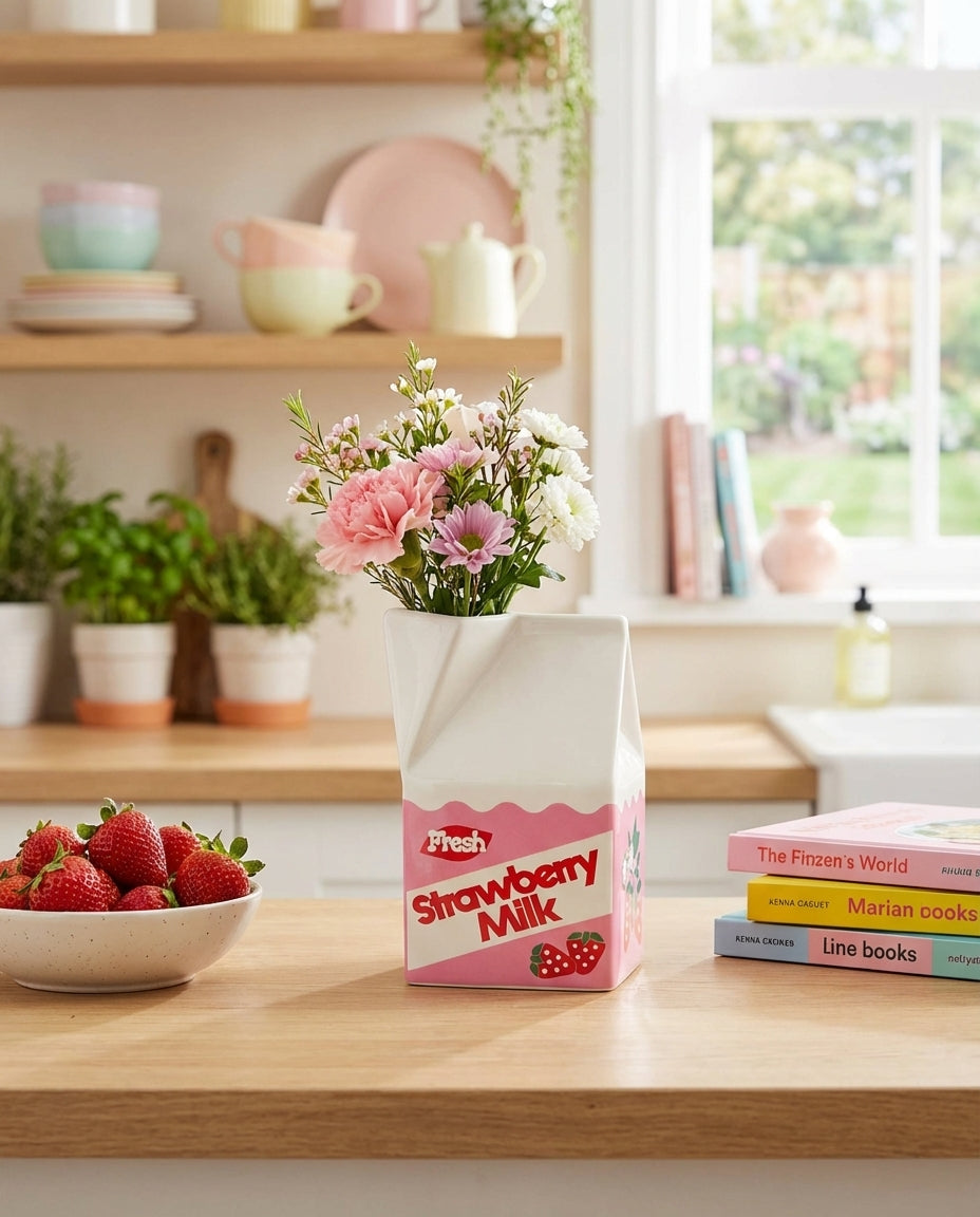 Vase brique de lait fraise – Le clin d’œil pop qui fait sourire