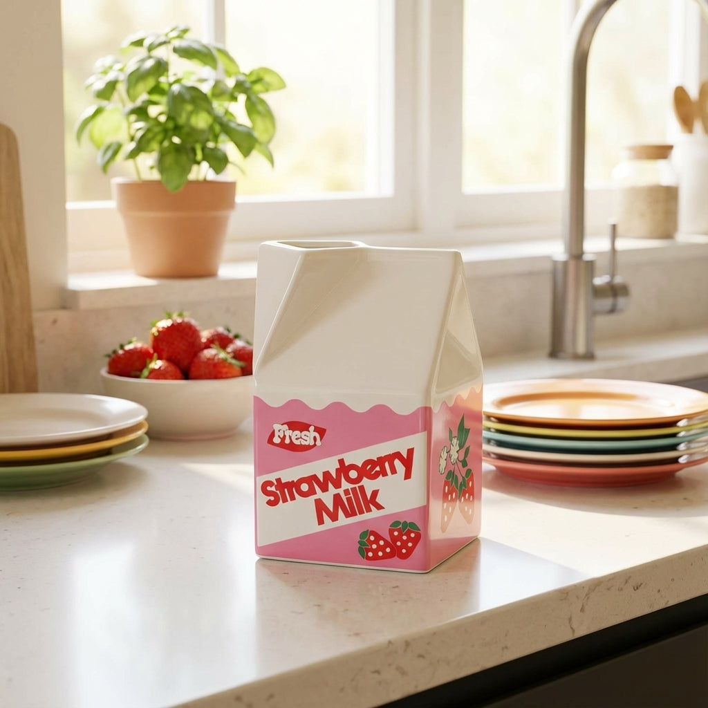 Vase brique de lait fraise – Le clin d’œil pop qui fait sourire