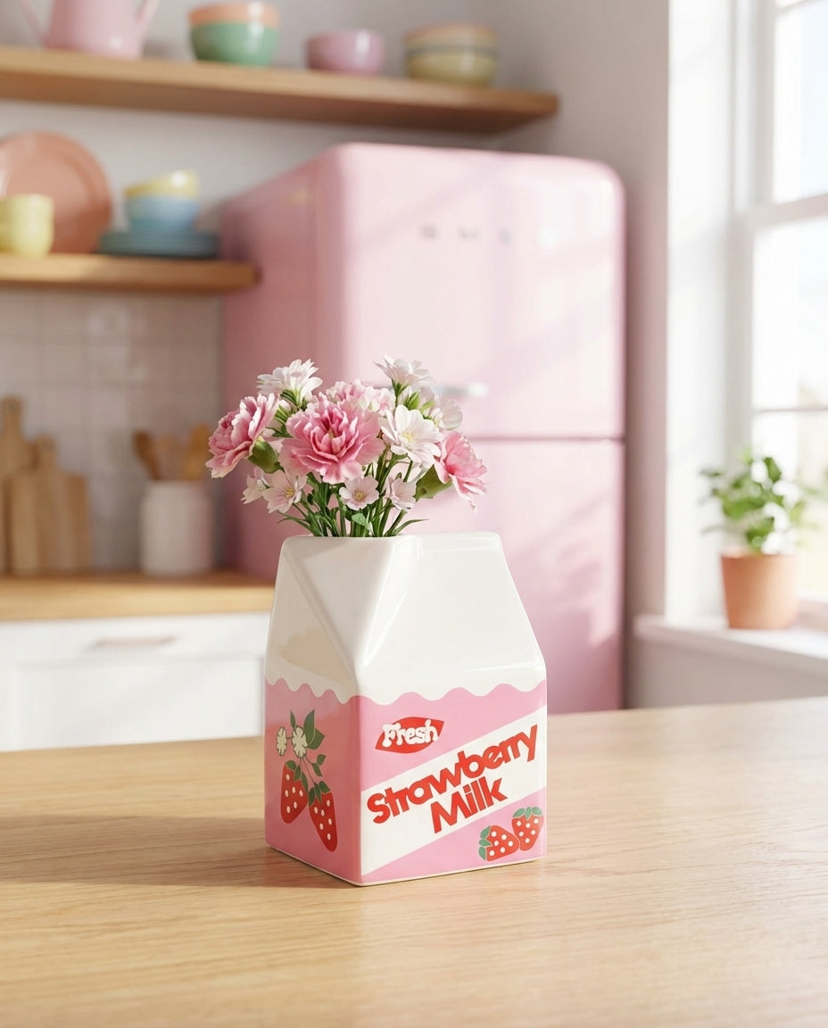 Vase brique de lait fraise – Le clin d’œil pop qui fait sourire