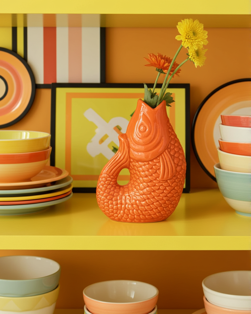 Vase poisson orange - Déco Vintage