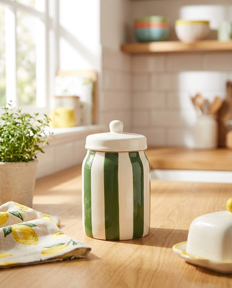 Pot rayé vert et blanc – Le garde-manger stylé